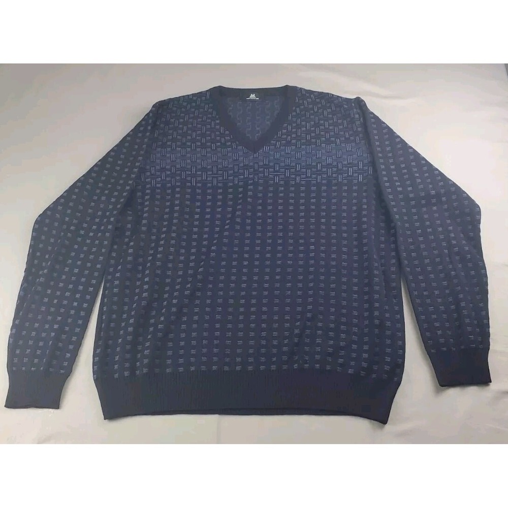 Montechiaro Sweater Mens Extra Large 56 Wool Blend V Neck Geometric Textured